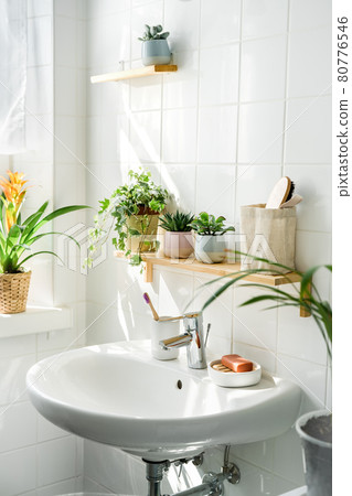 White modern bathroom in eco friendly style 80776546