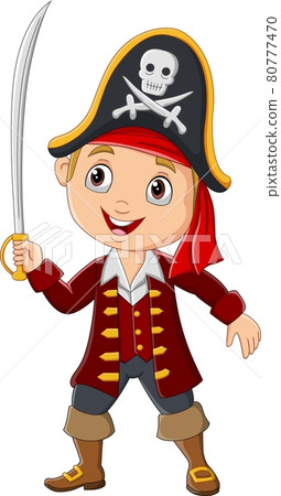 Cartoon pirate boy holding a sword  80777470