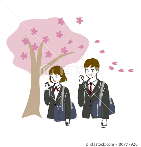 Vector illustration of two student men and women sending ale with the tongue of a cherry tree Vector illustration of two student men and women sending ale with the tongue of a cherry tree 80777926