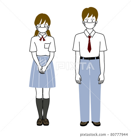 兩名戴口罩的男女學生的矢量圖 兩名戴口罩的男女學生的矢量圖 80777944