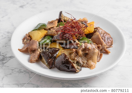 Stir-fried pork and eggplant with miso Stir-fried pork and eggplant with miso 80779211