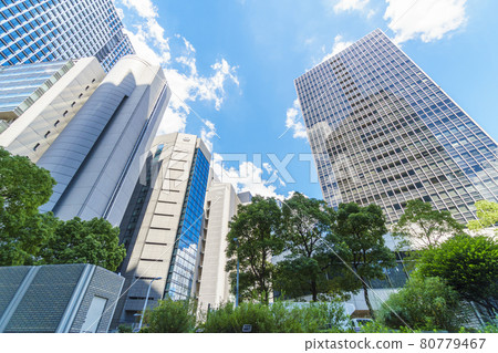 Osaka cityscape Umeda near Umeda 1 east intersection August 2021 80779467