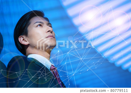 A portrait of a man's bust-up that imagines the future 80779511