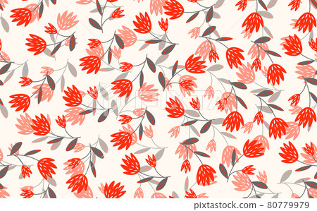 Seamless floral pattern based on traditional folk art ornaments. Colorful flowers on light background. Scandinavian style. Sweden nordic style. Vector illustration. Simple minimalistic pattern Seamless floral pattern based on traditional folk art ornaments. Colorful flowers on light background. Scandinavian style. Sweden nordic style. Vector illustration. Simple minimalistic pattern 80779979
