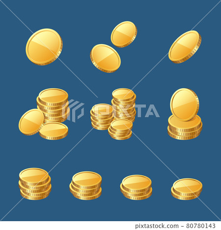 Golden coins, gold or cash money 3d icons set 80780143