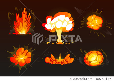 Cartoon bomb explosion set. Clouds, boom effect Cartoon bomb explosion set. Clouds, boom effect 80780146