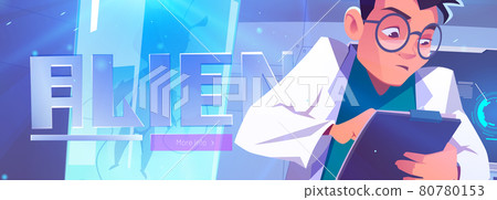 Alien in cryonics capsule cartoon landing page Alien in cryonics capsule cartoon landing page 80780153