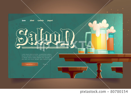 Cowboy saloon cartoon landing, wild west tavern 80780154