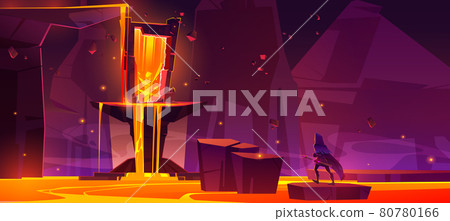 Lava lake with magic portal and wizard Lava lake with magic portal and wizard 80780166