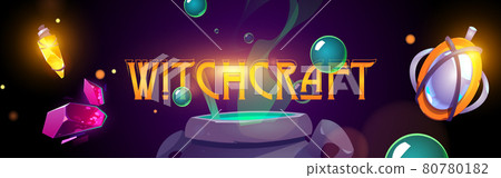 Witchcraft cartoon banner with magic cauldron 80780182