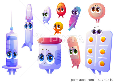Cute characters of medicines and syringe 80780210