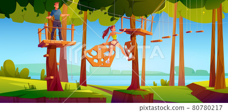 Adventure park rope ladder illustration Adventure park rope ladder illustration 80780217