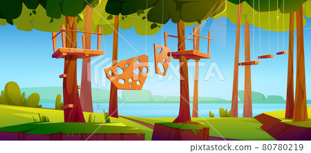 Adventure park rope climbing center with obstacles Adventure park rope climbing center with obstacles 80780219
