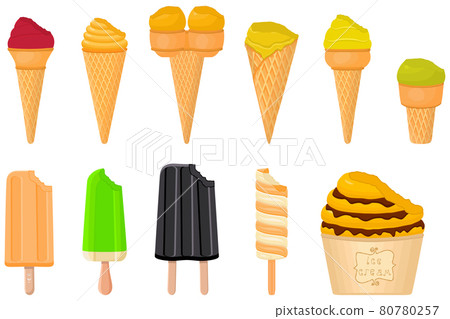 big kit ice cream popsicle different types in cone waffle cup 80780257
