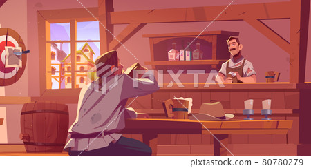 Man in wild west beer pub, retro cowboy saloon Man in wild west beer pub, retro cowboy saloon 80780279