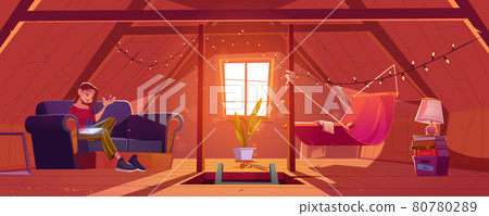 Young woman at home attic writing notes in notepad 80780289