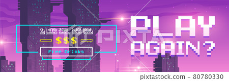 Play again pixel art cartoon web banner for game Play again pixel art cartoon web banner for game 80780330