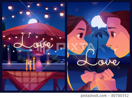 Summer love cartoon posters, couple outdoor dating 80780352