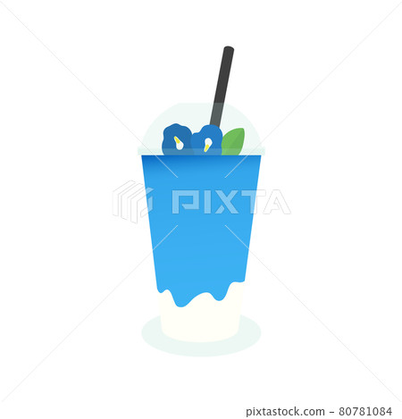 Butterfly pea latte: cute blue drink decorated with flowers (white background) Butterfly pea latte: cute blue drink decorated with flowers (white background) 80781084