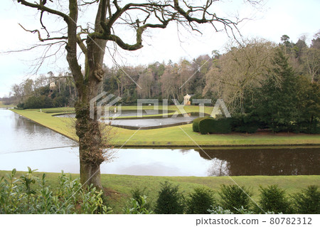 lake and garden in North Yorkshire, England  80782312