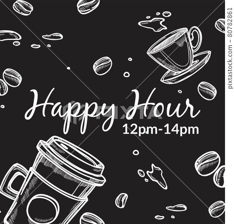Coffee shop happy hour 12 to 14 pm promo banner Coffee shop happy hour 12 to 14 pm promo banner 80782861
