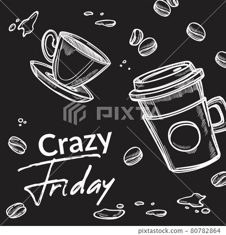 Crazy friday, banner with beans and beverage cups Crazy friday, banner with beans and beverage cups 80782864