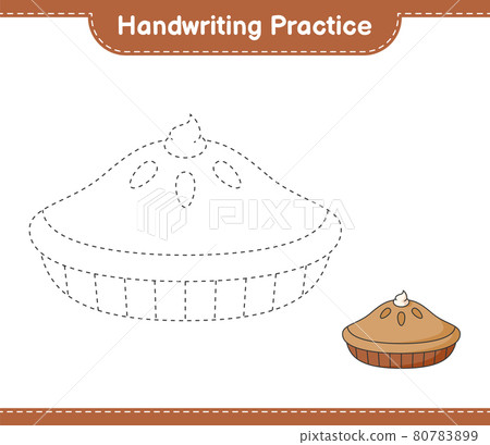 Handwriting practice. Tracing lines of Pie. Educational children game, printable worksheet, vector illustration 80783899