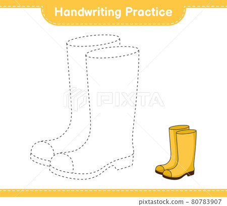 Handwriting practice. Tracing lines of Rubber Boots. Educational children game, printable worksheet, vector illustration 80783907