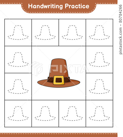 Handwriting practice. Tracing lines of Hat. Educational children game, printable worksheet, vector illustration 80784266
