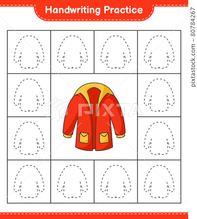 Handwriting practice. Tracing lines of Warm Clothes. Educational children game, printable worksheet, vector illustration Handwriting practice. Tracing lines of Warm Clothes. Educational children game, printable worksheet, vector illustration 80784267