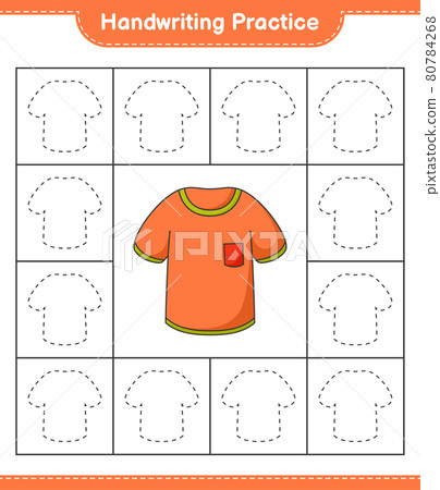 Handwriting practice. Tracing lines of Tshirt. Educational children game, printable worksheet, vector illustration 80784268