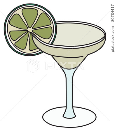 Stylish hand-drawn doodle cartoon style margarita cocktail glass vector illustration. For party card, invitations, posters, bar menu or alcohol cook book recipe 80784417