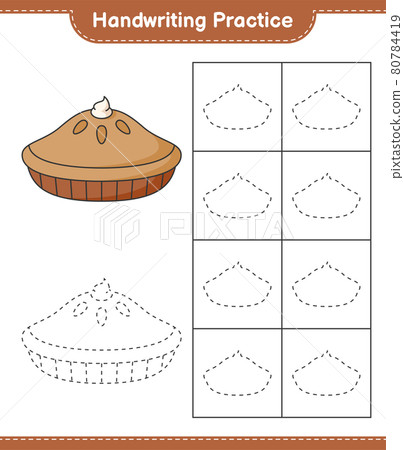 Handwriting practice. Tracing lines of Pie. Educational children game, printable worksheet, vector illustration 80784419