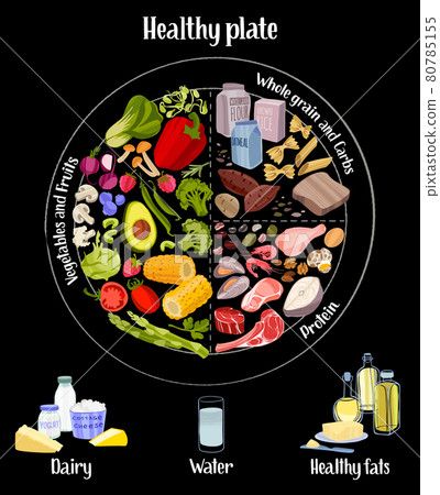 Rational diet infographics. Healthy eating plate concept. 80785155