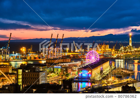 Evening view of Genoa port, Italy 80786362