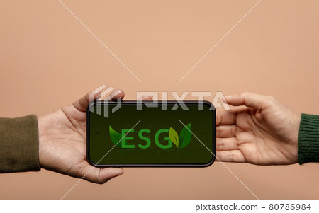 ESG, Ecology Care Concept. Environmental, Social and Corporate Governance. Green Energy, Renewable and Sustainable Resources. Business Corporation Connecting Social via Mobile Phone 80786984