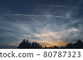 Sunset sky and airplane cloud 80787323