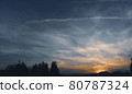 Sunset sky and airplane cloud 80787324