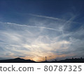 Sunset sky and airplane cloud 80787325