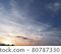 Sunset sky and airplane cloud 80787330