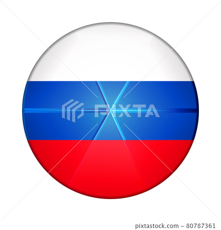 Glass light ball with flag of Russia. Round sphere, template icon. Russian national symbol. Glossy realistic ball, 3D abstract vector illustration highlighted on a white background. Big bubble 80787361