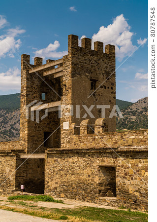 The Republic of Crimea. July 12, 2021. An ancient Genoese fortress located on a mountain in the city of Sudak. 80787548