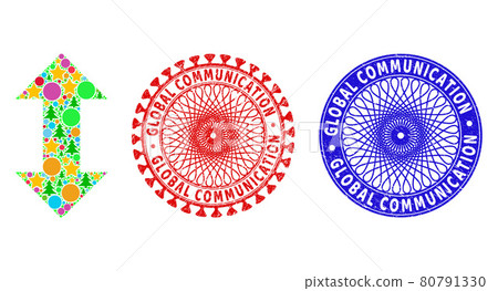 Global Communication Distress Seal Stamps and Vertical Exchange Arrows Collage of Christmas Symbols 80791330