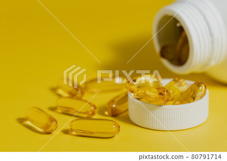 Omega-3 fish oil capsules in the bottle Omega-3 fish oil capsules in the bottle 80791714