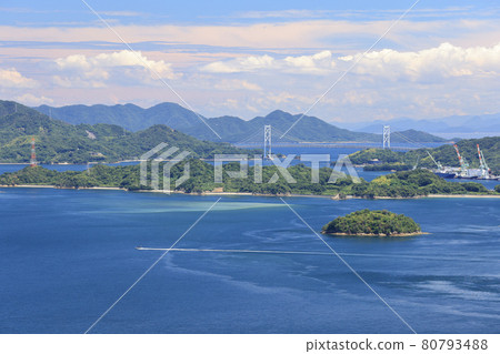 Midsummer Seto Inland Sea scenery, Mt. Fudekageyama and Mt. Ryuo, Mihara City, Hiroshima Prefecture Midsummer Seto Inland Sea scenery, Mt. Fudekageyama and Mt. Ryuo, Mihara City, Hiroshima Prefecture 80793488