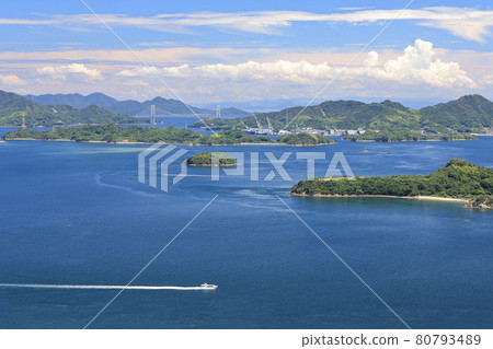 Midsummer Seto Inland Sea scenery, Mt. Fudekageyama and Mt. Ryuo, Mihara City, Hiroshima Prefecture Midsummer Seto Inland Sea scenery, Mt. Fudekageyama and Mt. Ryuo, Mihara City, Hiroshima Prefecture 80793489