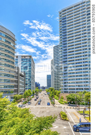 Cityscape of Minato Mirai, Yokohama Keiyu Hospital and high-rise condominium 80793908