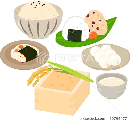 盒裝大米和使用大米的食物 80794477