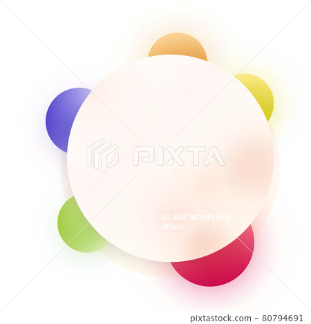 Modern background with glass morphism vector effect. Transparent glass card design. Glassmorphism trend style. Abstract banner with colored, white circles with blur and shadows. Vector illustration 80794691