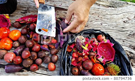 Fruits and vegetables are being prepared to compost organic fertilizer 80794736
